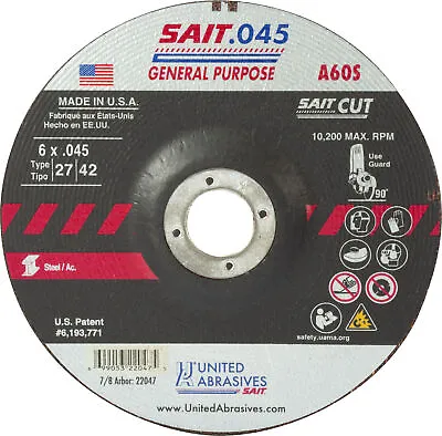 United Abrasives SAIT 22047 A60S 6x.045x7/8 High Speed Cut-off Wheels 50 Pack • $165.99
