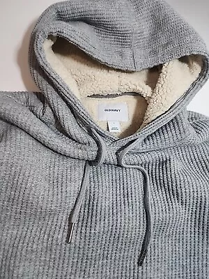 Old Navy Sherpa Lined Hoodie Mens Large Gray Thermal Waffle Pullover Sweatshirt • $5