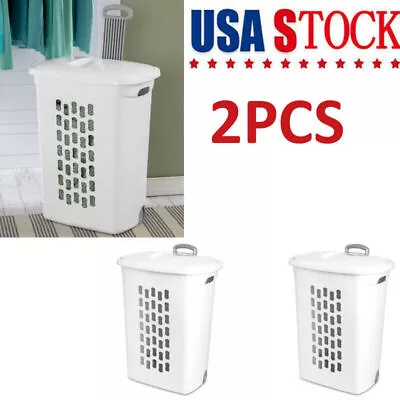 2PC Laundry Basket Washing Hamper Storage Bin PP Rolling Laundry Cart With Wheel • $39.88