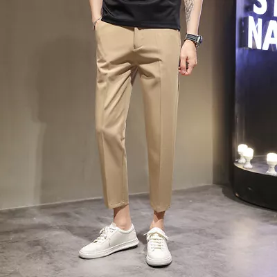 Men's Dark Striped Slim Cropped Pants Business Work Formal Stretch Suit Trousers • $41.39