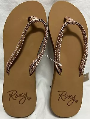 Roxy Rose Gold & Tan US 7 UK 4 EU 37 Thong Slip On Sandal Flip Flops Costas NWT • $7.15