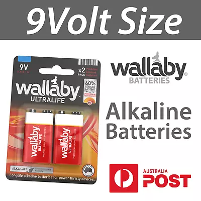 Wallaby 9V Size Alkaline Batteries 6LR61 2 Pack 9 Volt - Fast Free Post • $6.95