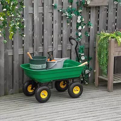 Garden Heavy Duty Utility 4 Wheel Trolley Cart Dump Wheelbarrow Tipper Truck • £72.94