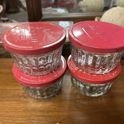 Four Vintage Kerr Glass Jelly Jars / Dishes With Push-On Metal Lids • $14.99