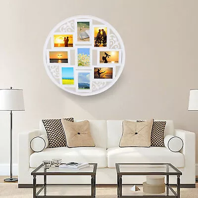 Multi-photo Collage Picture Round White Frame Holding 9 Photos 4 X 6 In Display • $21.84