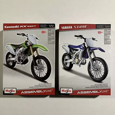 Maisto 1:12 Motorcycle Assembly Line Yamaha YZ 459 Kawasaki KX 450 2 Model Kits • $29.98