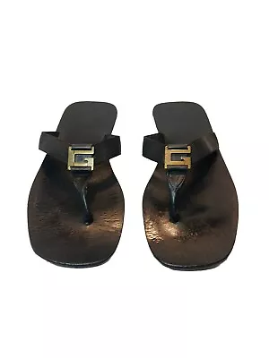 Classic Gucci Black Leather Thong Sandals With G Logo Women's Shoes 8.5 US 39 EU • $85