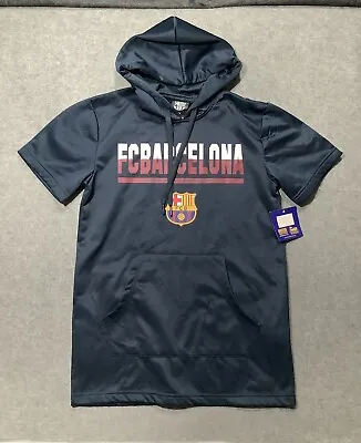 FC Barcelona Soccer Hoodie Short Sleeve Sweater Jersey Mens S  New Blue • $7.99