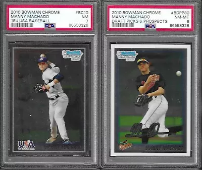 (2) Ct PSA 8 7 2010 Bowman Chrome MANNY MACHADO RC Rookie Card Lot Graded Draft • $24.99