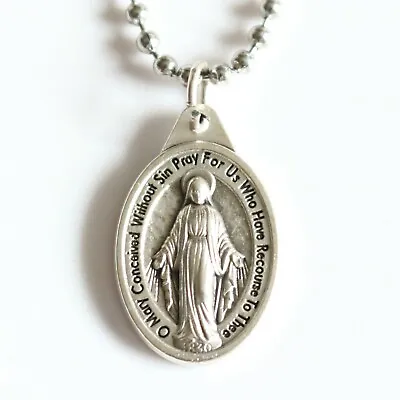 Men Necklace Miraculous Medal Mary 20  Stainless Steel Chain Catholic Pendant • $14.95