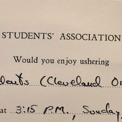 1943 Cleveland Orchestra Student Association Ushering Form Vassar College • $15.50