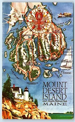 Postcard Mount Desert Island And Acadia National Park Maine Map I190 • $2.99