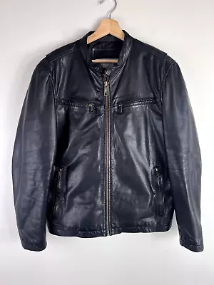 Marc New York Leather Jacket Large Andrew Marc Black Cafe Moto Full Zip Casual • $65