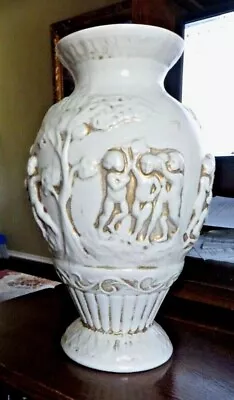 $9.99 • Buy Vintage 11.5  Tall Decorative Embossed Cherub Ceramic Vase, Victorian, Portugal