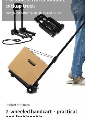 2 Rounds Folding Hand Truck Black Small Lightweight Cart Portable Travel Moving • $38.49