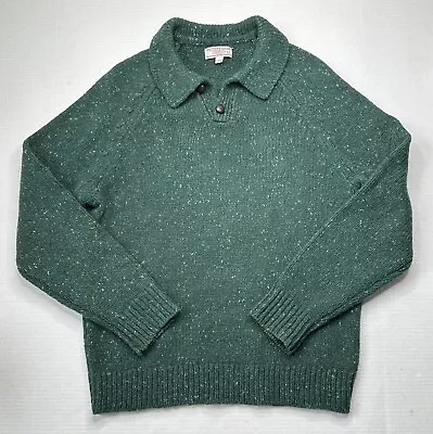 Wallace & Barnes J Crew Merino Wool Green Irish Donegal Collared Sweater Size M • $49.99