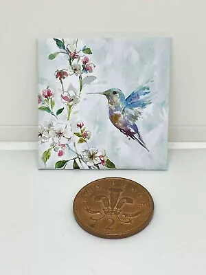 Handmade Miniature Dolls House Accessory Canvas Style Picture Hummingbird Flower • £1.99