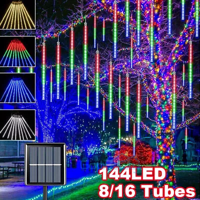 8/16Tubos 144 LED Luces Solares De Cadena De Lluvia De Lluvia De Meteoros Fiesta • $15.69