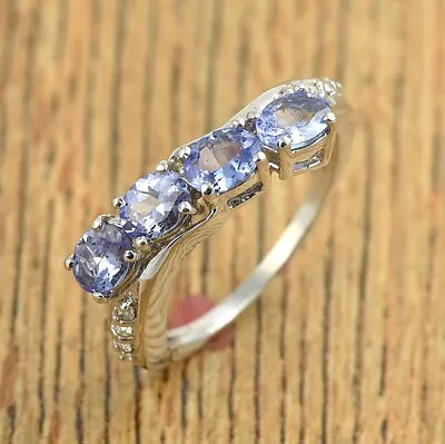 925 Sterling Silver Natural AAA Blue Tanzanite Gemstone Ring Jewelry • $86.61