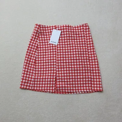 Monki Mini Skirt Womens UK 10 Red Gingham Check Renata Short Casual EU 38 NWT • £10.99