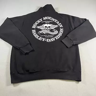 Harley Davidson Sweater Mens Medium Black Gray Wings Spell Out Rock Sweatshirt • $11.48