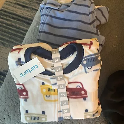 $10 • Buy Toddler Boys 5T  Carter's Fleece Cotton Footed Sleeper Zip Pajama PJ Lot