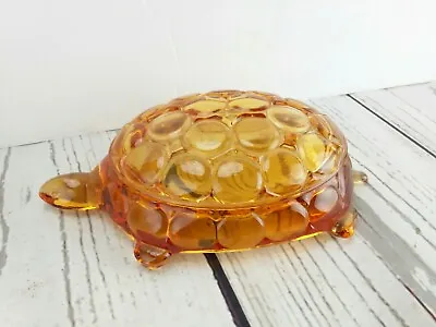 Westmoreland Amber Thousand Eye Turtle Covered Dish Cigarette Box With Lid • $68.50