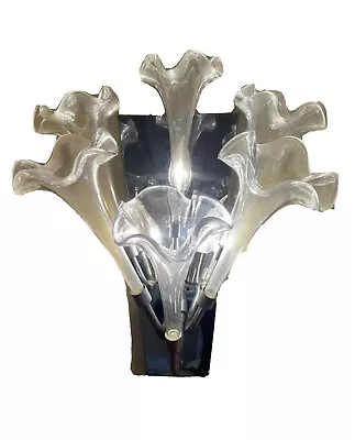 PAIR VINTAGE MURANO Lily Orchid Flower Wall Sconces Chrome Art Glass Sputnik • $2000