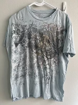 Vintage Miami Ink Shirt Large Blue Y2K Tattoo Grunge Faded Cyber 2000s • $35