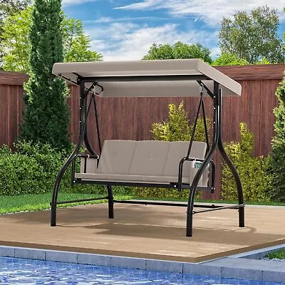 TAUS Deluxe Porch Swing 3 Person Steel Stand Patio Chair W/ Adjustable Canopy • $234.98