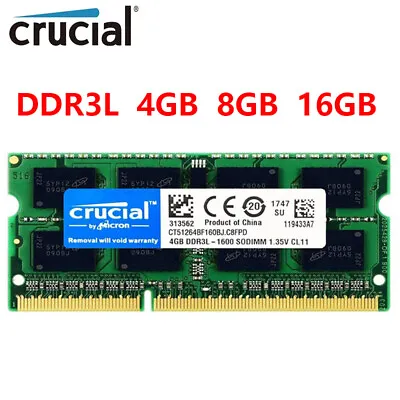 Crucial DDR3L 4GB 8GB 16GB 1066 1333 1600 MHz Laptop Memory RAM SODIMM 204Pin • £10.20