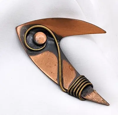 Modernist Copper Pin Brooch Mid Century Boomerang Metalwork Art Vintage Estate • $14.99