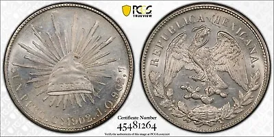 1902 Cn JQ PESO MEXICO  KM#409 PCGS MS62 #45481264  MINT STATE  WITH EYE APPEAL! • $455