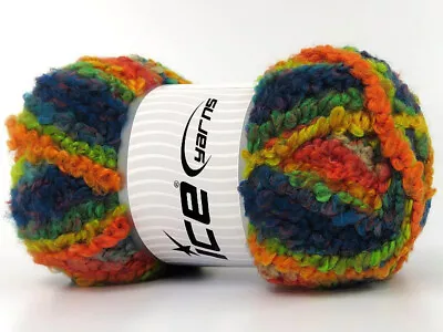 2-Skein Lot Boucle Wool Magic Yarn Superbulky 2x150g Green Yellow Orange Blue • $30.50