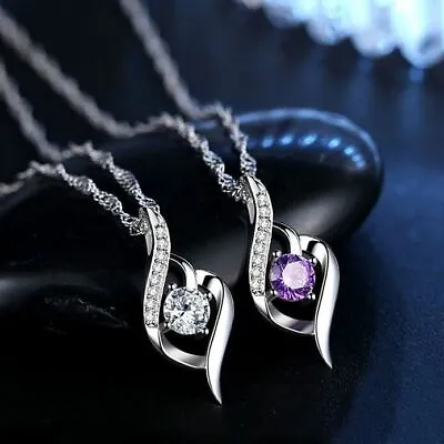 Women Crystal Stone Pendant Chain Necklace 925 Sterling Silver Jewellery Gift UK • £3.49