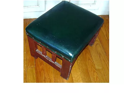 Vtg Mission Oak Arts & Crafts Style Foot Stool Green Leather Or Vinyl & Studs • $25