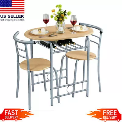Modern Dining Set W/ Round Table 2 Chairs Kitchen Breakfast Sturdy Outdoor 3 Pcs • $69.91