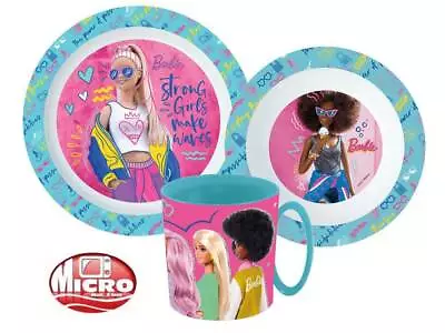 Barbie Girls Childrens Kids Toddlers 3 Pc Dinner Breakfast Set Plate Bowl Mug • £10.99
