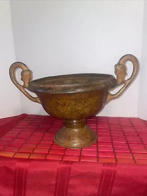 Vintage Urn Vase Planter Flower Pot Pedestal Ladies Head Handles Metal- India • $14