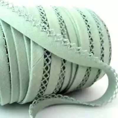 25m Roll Picot Lace Plain Bias Binding Trim - Celadon 370 - Cotton Edge • £25.99