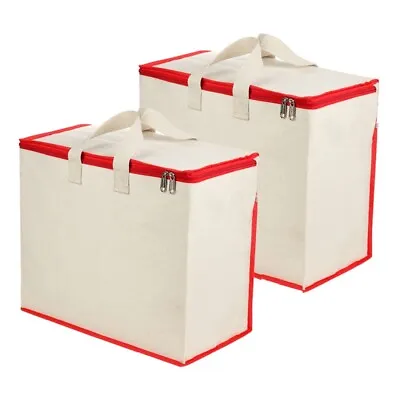 Canvas Cotton Foldable Storage Grocery Shopping Laundry Bags  Zip- Pack Of 2 • £8.69