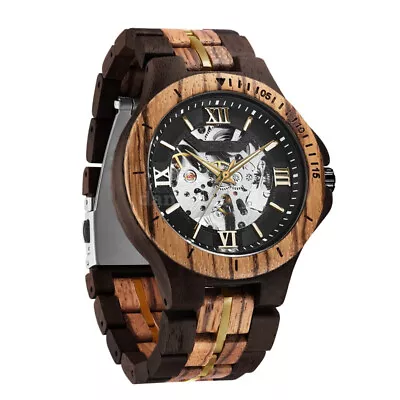 Men Watch Wooden Watches Mechanical Man Watch Hollow Out Wristwatches Gifts HOT • $77.37