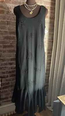 New! R&M Richards Evening Black Maxi Dress Sleeveless Beaded Flowers Size 16W • $49