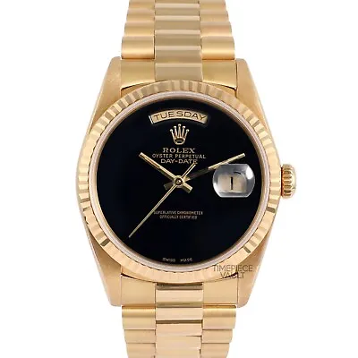 Rolex Day-Date 36mm Presidential 18k Yellow Gold 18238 Black Onyx-Fluted Bezel • $19350