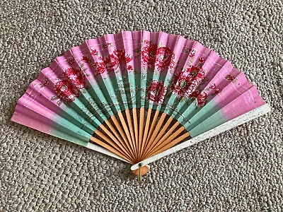 Vintage Floral Wooden Paper Hand Fans Fold Up 1940-1950 Japan RARE • $23.75