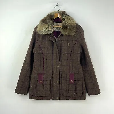 Jack Murphy Tweed Field Coat Womens 10 Brown Moon Country Fur Jacket Fieldcoat • £55