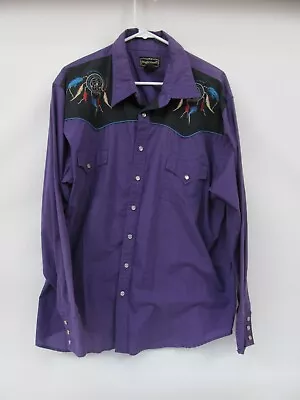Western Cowboy Pearl Snap Embroider Rodeo Shirt XL High Noon Purple Dreamcatcher • $29.99