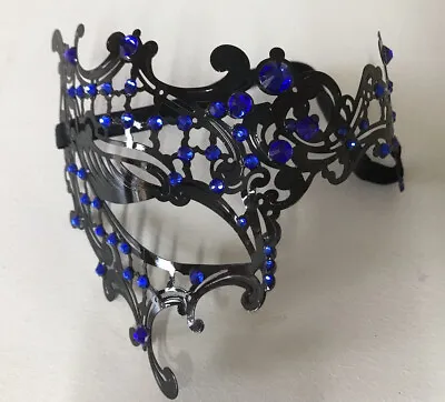 Couples Masquerade Mask Men’s Women’s Blue Black Fancy Dress Mardi Gras New Year • £10.99