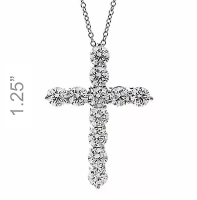 4Ct  Extra Large Diamond Cross Pendant Necklace Man Made 14k Gold 16” • $1201.35