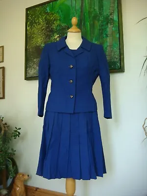 Vintage 1950's Elmoor Of London Royal Blue Dress & Jacket Waist 30  • £35